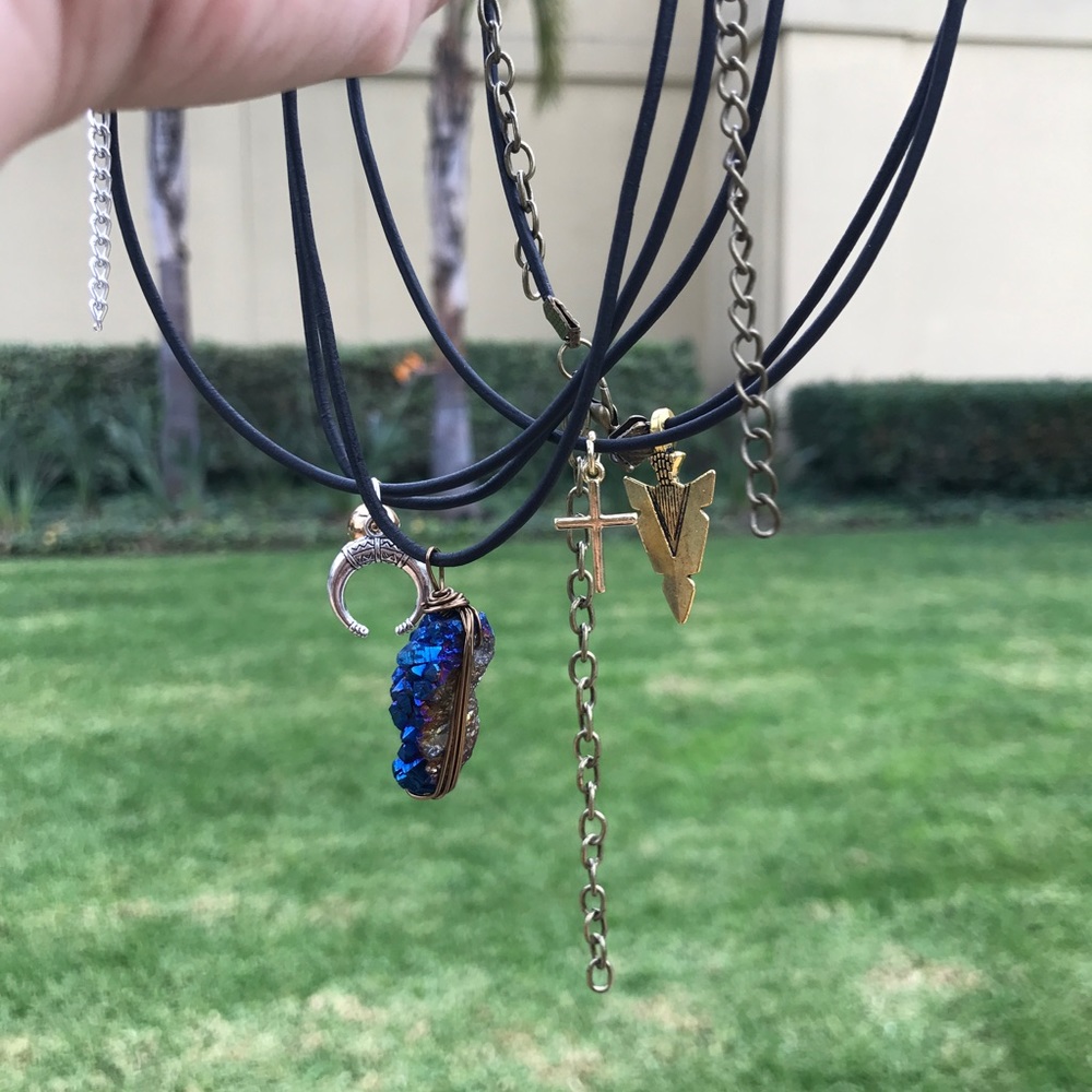 Blue Druzy rock choker necklace